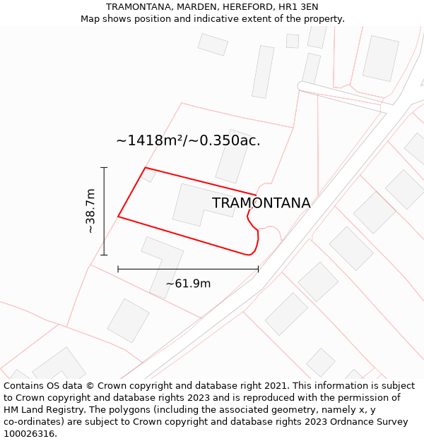 TRAMONTANA, MARDEN, HEREFORD, HR1 3EN: Plot and title map