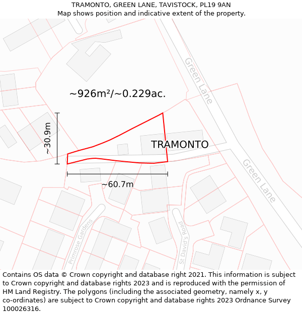 TRAMONTO, GREEN LANE, TAVISTOCK, PL19 9AN: Plot and title map