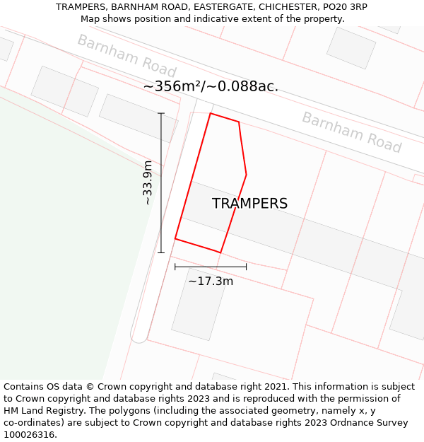 TRAMPERS, BARNHAM ROAD, EASTERGATE, CHICHESTER, PO20 3RP: Plot and title map