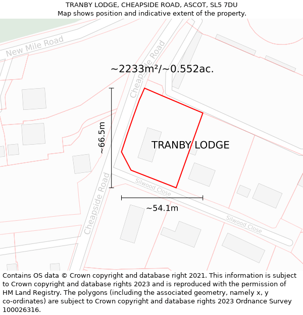TRANBY LODGE, CHEAPSIDE ROAD, ASCOT, SL5 7DU: Plot and title map