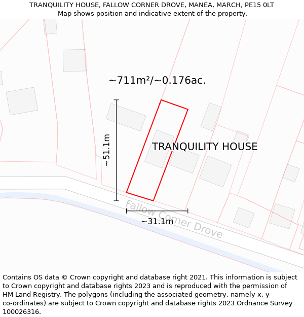 TRANQUILITY HOUSE, FALLOW CORNER DROVE, MANEA, MARCH, PE15 0LT: Plot and title map