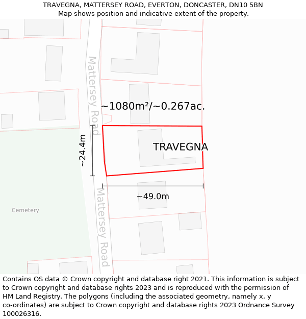 TRAVEGNA, MATTERSEY ROAD, EVERTON, DONCASTER, DN10 5BN: Plot and title map