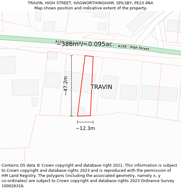 TRAVIN, HIGH STREET, HAGWORTHINGHAM, SPILSBY, PE23 4NA: Plot and title map
