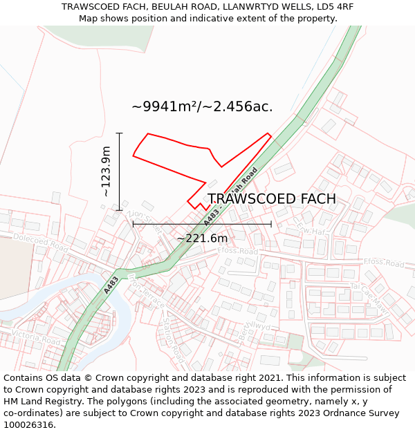 TRAWSCOED FACH, BEULAH ROAD, LLANWRTYD WELLS, LD5 4RF: Plot and title map