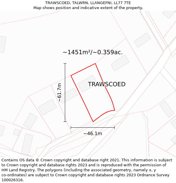 TRAWSCOED, TALWRN, LLANGEFNI, LL77 7TE: Plot and title map