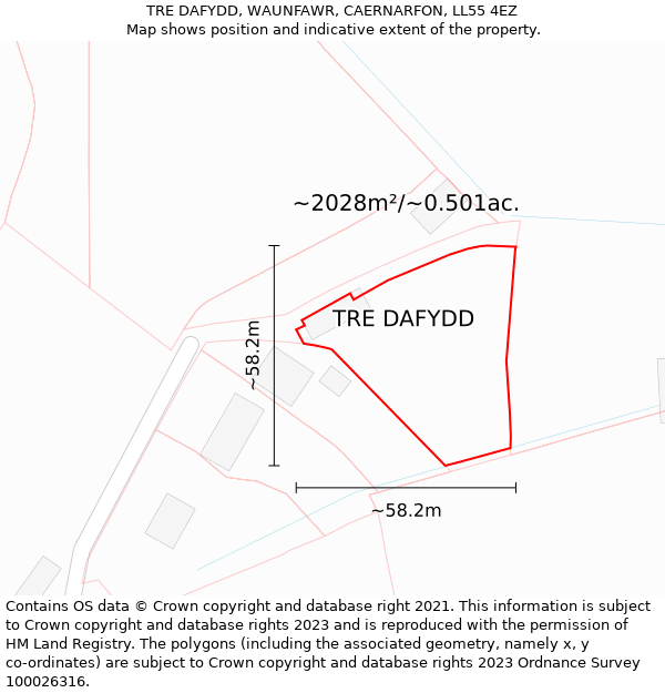 TRE DAFYDD, WAUNFAWR, CAERNARFON, LL55 4EZ: Plot and title map