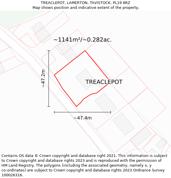 TREACLEPOT, LAMERTON, TAVISTOCK, PL19 8RZ: Plot and title map