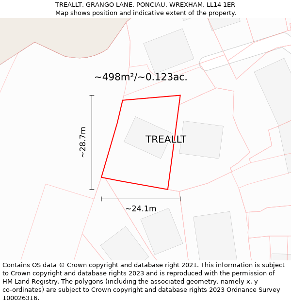 TREALLT, GRANGO LANE, PONCIAU, WREXHAM, LL14 1ER: Plot and title map