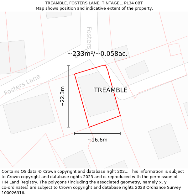 TREAMBLE, FOSTERS LANE, TINTAGEL, PL34 0BT: Plot and title map