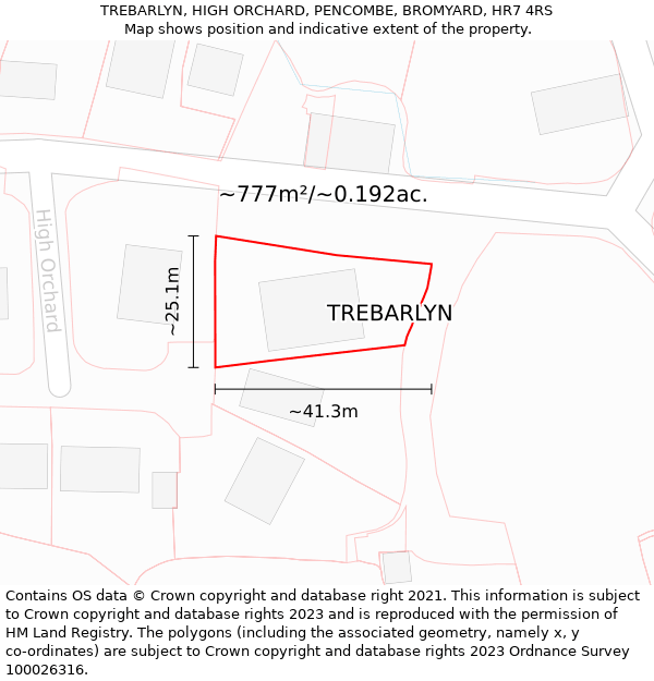 TREBARLYN, HIGH ORCHARD, PENCOMBE, BROMYARD, HR7 4RS: Plot and title map