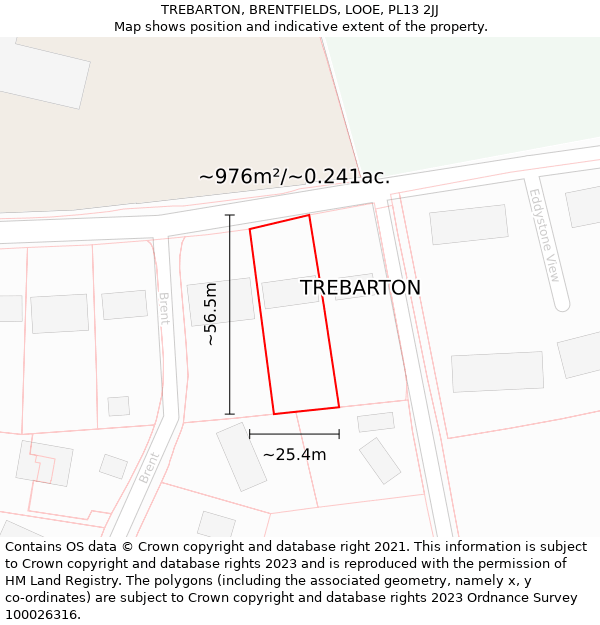 TREBARTON, BRENTFIELDS, LOOE, PL13 2JJ: Plot and title map