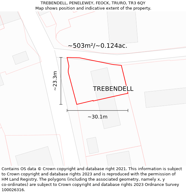 TREBENDELL, PENELEWEY, FEOCK, TRURO, TR3 6QY: Plot and title map