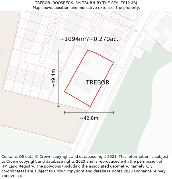 TREBOR, BOOSBECK, SALTBURN-BY-THE-SEA, TS12 3BJ: Plot and title map