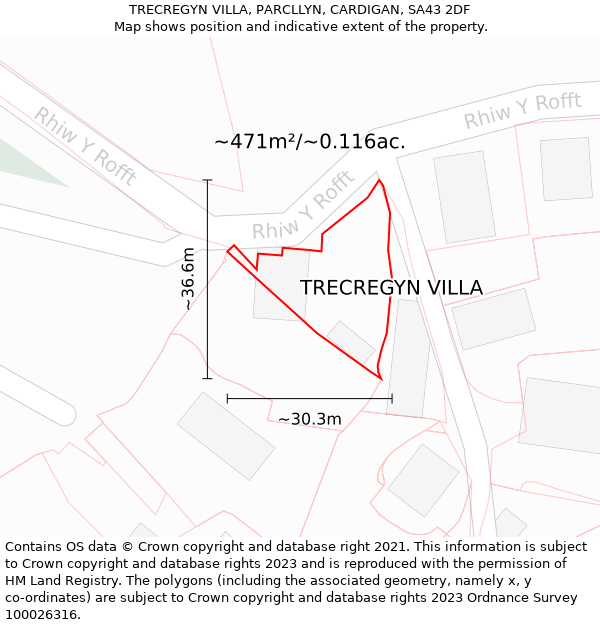 TRECREGYN VILLA, PARCLLYN, CARDIGAN, SA43 2DF: Plot and title map