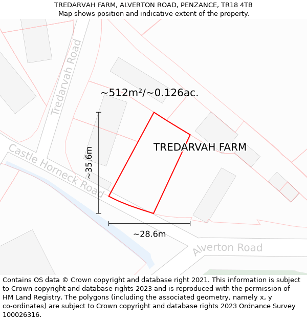 TREDARVAH FARM, ALVERTON ROAD, PENZANCE, TR18 4TB: Plot and title map