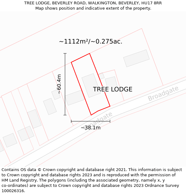 TREE LODGE, BEVERLEY ROAD, WALKINGTON, BEVERLEY, HU17 8RR: Plot and title map