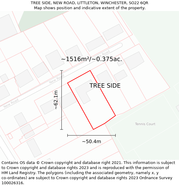 TREE SIDE, NEW ROAD, LITTLETON, WINCHESTER, SO22 6QR: Plot and title map