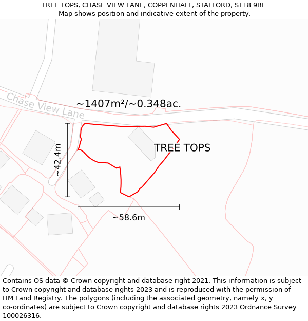 TREE TOPS, CHASE VIEW LANE, COPPENHALL, STAFFORD, ST18 9BL: Plot and title map