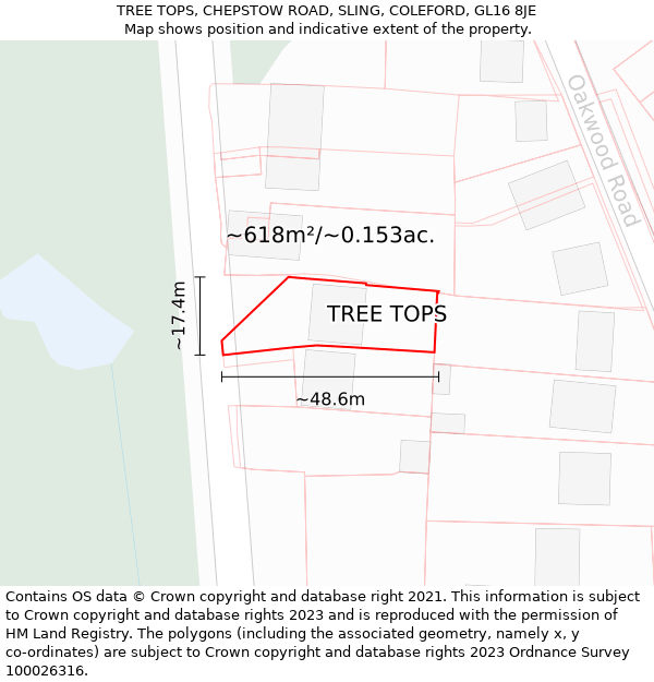 TREE TOPS, CHEPSTOW ROAD, SLING, COLEFORD, GL16 8JE: Plot and title map