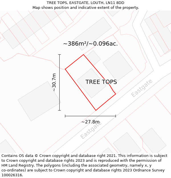 TREE TOPS, EASTGATE, LOUTH, LN11 8DD: Plot and title map