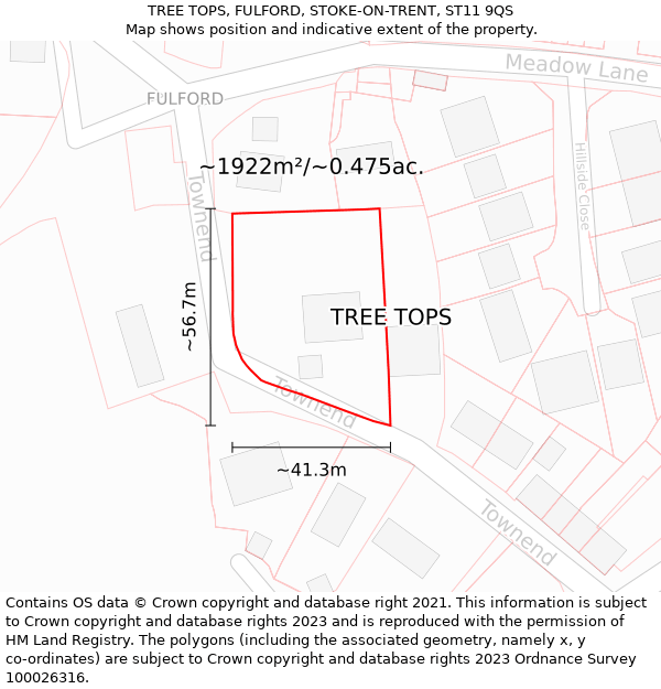 TREE TOPS, FULFORD, STOKE-ON-TRENT, ST11 9QS: Plot and title map