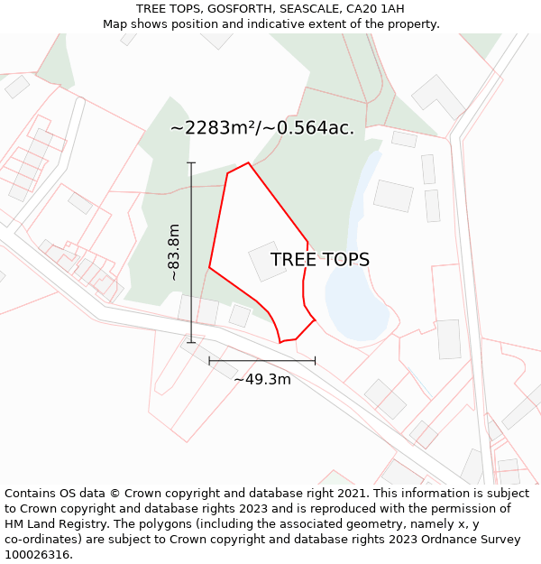 TREE TOPS, GOSFORTH, SEASCALE, CA20 1AH: Plot and title map