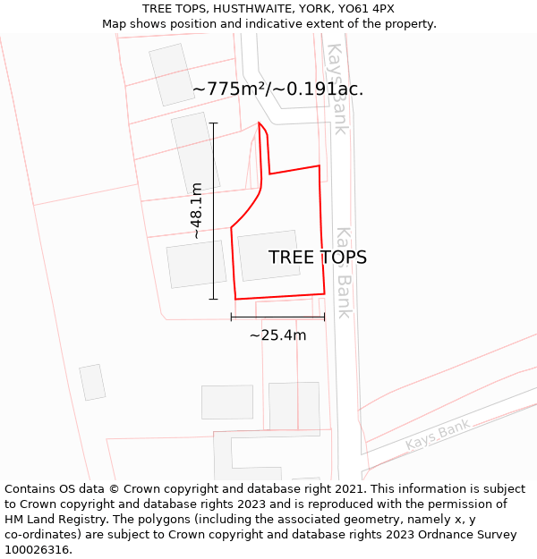 TREE TOPS, HUSTHWAITE, YORK, YO61 4PX: Plot and title map