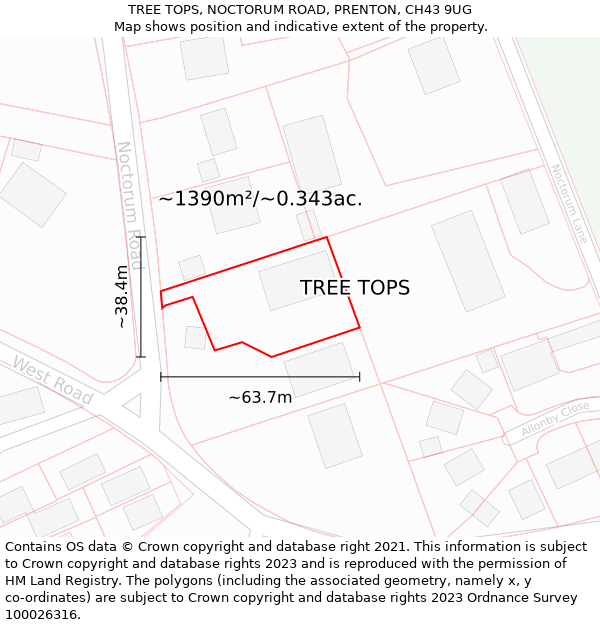 TREE TOPS, NOCTORUM ROAD, PRENTON, CH43 9UG: Plot and title map