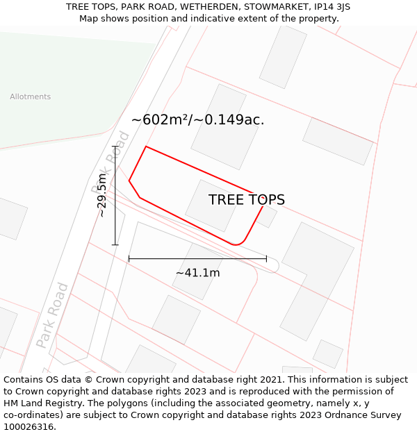 TREE TOPS, PARK ROAD, WETHERDEN, STOWMARKET, IP14 3JS: Plot and title map