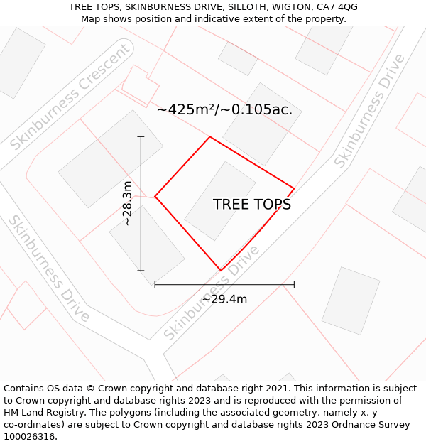 TREE TOPS, SKINBURNESS DRIVE, SILLOTH, WIGTON, CA7 4QG: Plot and title map