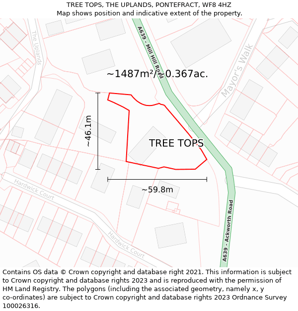 TREE TOPS, THE UPLANDS, PONTEFRACT, WF8 4HZ: Plot and title map