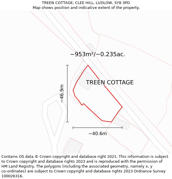 TREEN COTTAGE, CLEE HILL, LUDLOW, SY8 3PD: Plot and title map