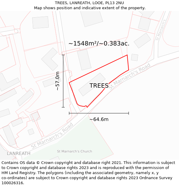 TREES, LANREATH, LOOE, PL13 2NU: Plot and title map