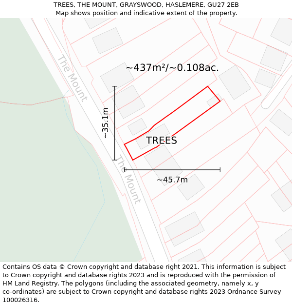 TREES, THE MOUNT, GRAYSWOOD, HASLEMERE, GU27 2EB: Plot and title map
