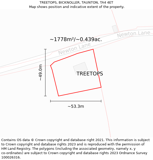 TREETOPS, BICKNOLLER, TAUNTON, TA4 4ET: Plot and title map