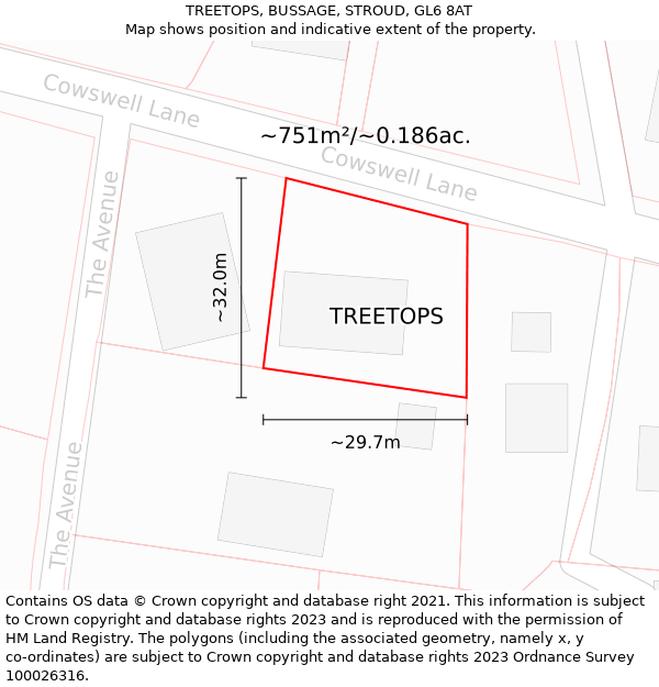 TREETOPS, BUSSAGE, STROUD, GL6 8AT: Plot and title map