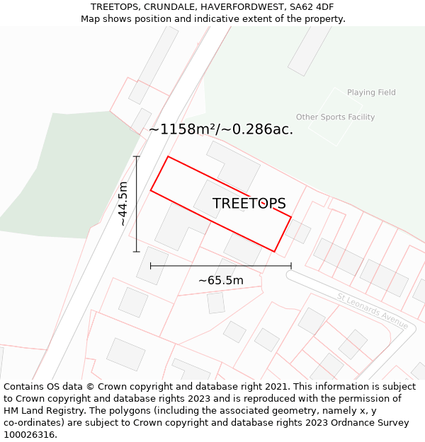 TREETOPS, CRUNDALE, HAVERFORDWEST, SA62 4DF: Plot and title map