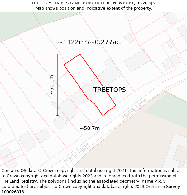 TREETOPS, HARTS LANE, BURGHCLERE, NEWBURY, RG20 9JN: Plot and title map