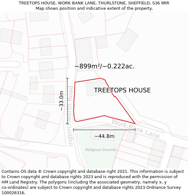 TREETOPS HOUSE, WORK BANK LANE, THURLSTONE, SHEFFIELD, S36 9RR: Plot and title map