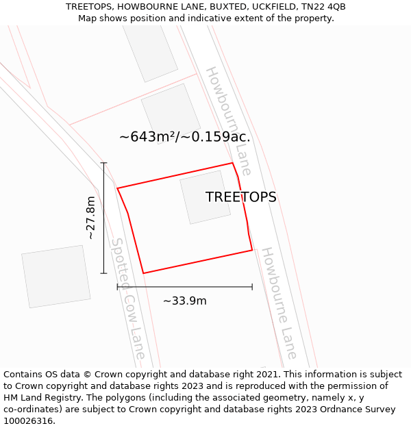 TREETOPS, HOWBOURNE LANE, BUXTED, UCKFIELD, TN22 4QB: Plot and title map