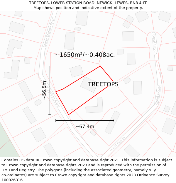 TREETOPS, LOWER STATION ROAD, NEWICK, LEWES, BN8 4HT: Plot and title map