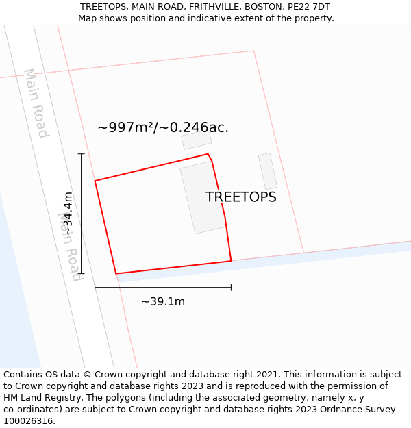 TREETOPS, MAIN ROAD, FRITHVILLE, BOSTON, PE22 7DT: Plot and title map