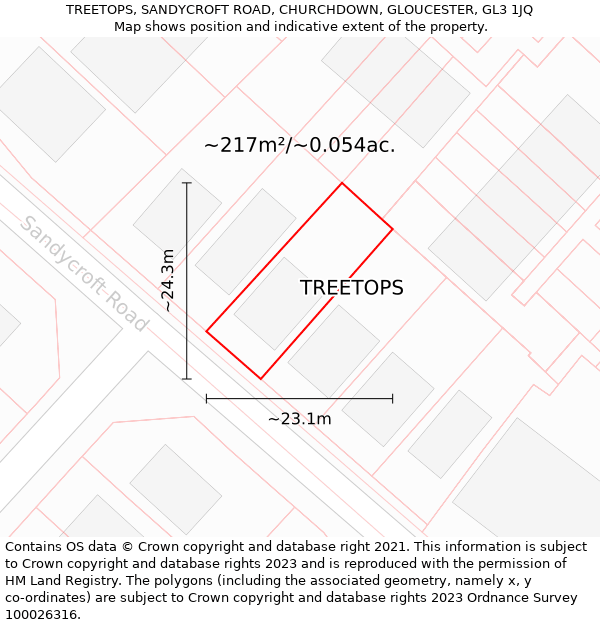 TREETOPS, SANDYCROFT ROAD, CHURCHDOWN, GLOUCESTER, GL3 1JQ: Plot and title map