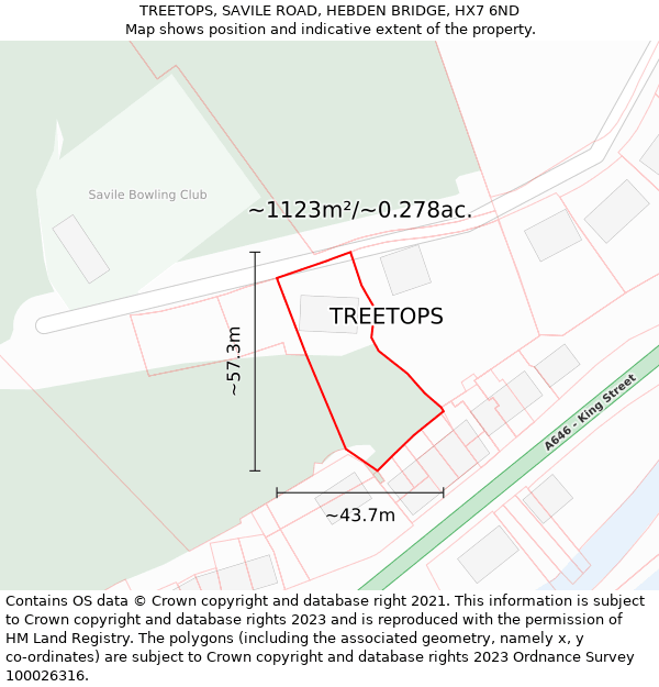 TREETOPS, SAVILE ROAD, HEBDEN BRIDGE, HX7 6ND: Plot and title map