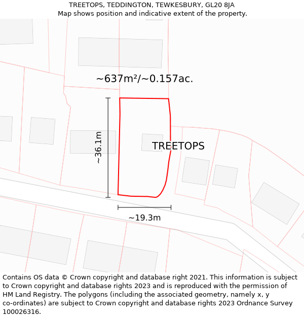 TREETOPS, TEDDINGTON, TEWKESBURY, GL20 8JA: Plot and title map