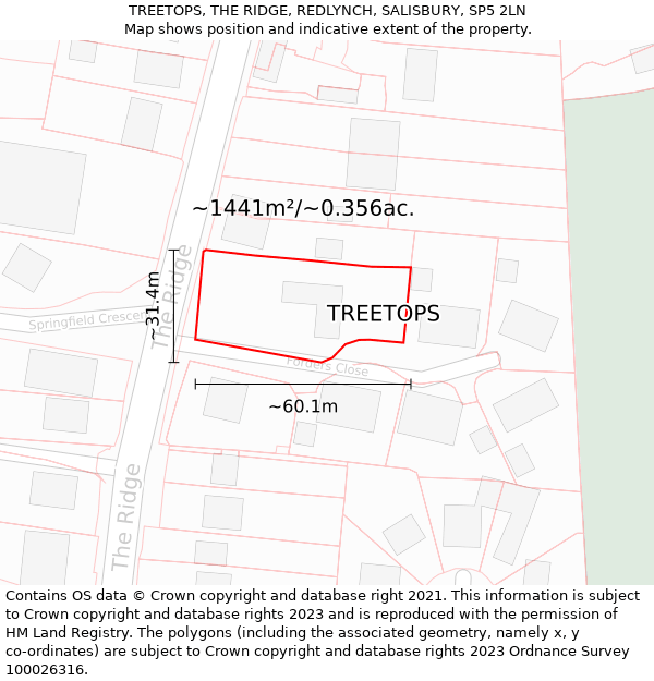 TREETOPS, THE RIDGE, REDLYNCH, SALISBURY, SP5 2LN: Plot and title map