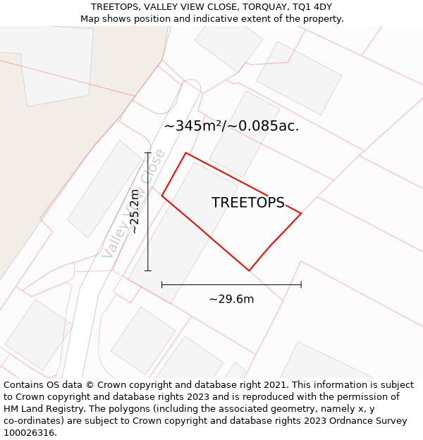 TREETOPS, VALLEY VIEW CLOSE, TORQUAY, TQ1 4DY: Plot and title map