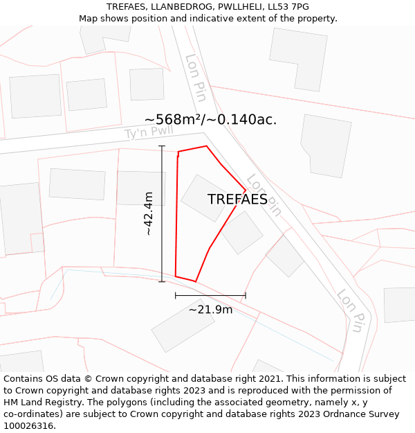 TREFAES, LLANBEDROG, PWLLHELI, LL53 7PG: Plot and title map