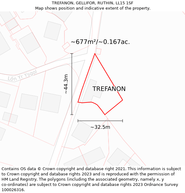 TREFANON, GELLIFOR, RUTHIN, LL15 1SF: Plot and title map
