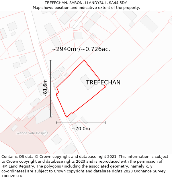 TREFECHAN, SARON, LLANDYSUL, SA44 5DY: Plot and title map